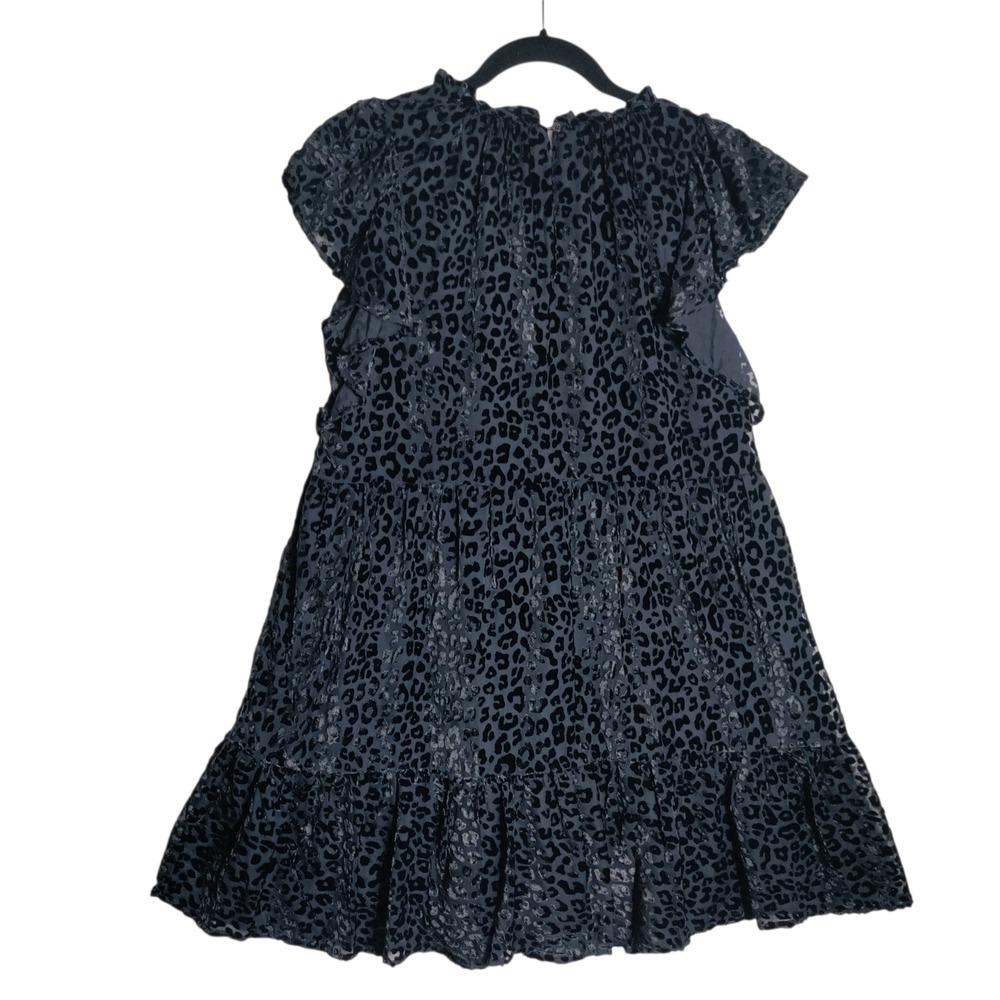 LOFT Petites Black Leopard Burnout Velvet Tiered Flutter Sleeve Dress MP 522170